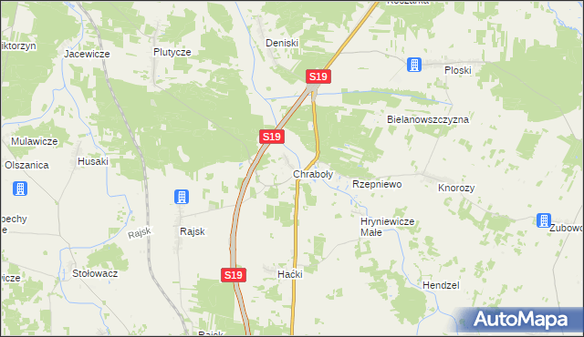 mapa Chraboły gmina Bielsk Podlaski, Chraboły gmina Bielsk Podlaski na mapie Targeo