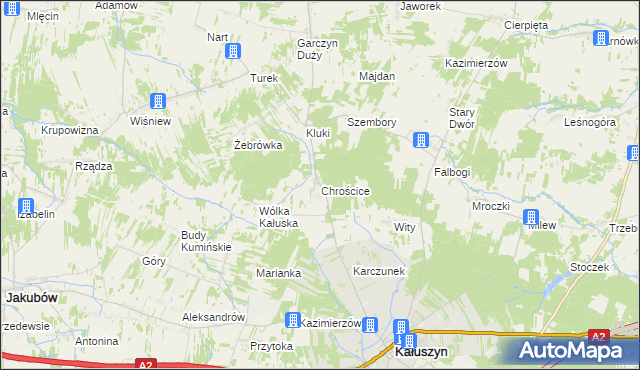 mapa Chrościce gmina Kałuszyn, Chrościce gmina Kałuszyn na mapie Targeo