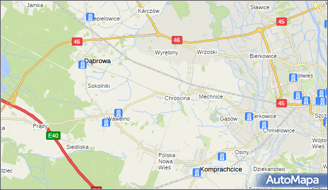 mapa Chróścina gmina Dąbrowa, Chróścina gmina Dąbrowa na mapie Targeo