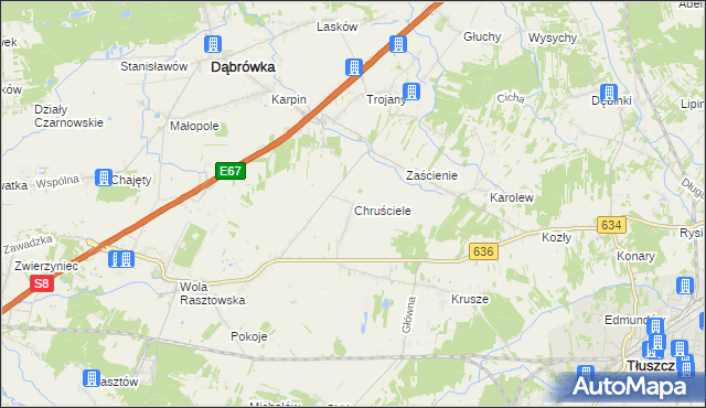 mapa Chruściele gmina Dąbrówka, Chruściele gmina Dąbrówka na mapie Targeo