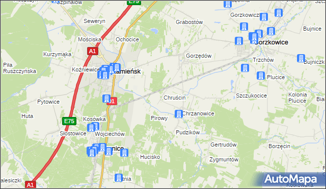 mapa Chruścin gmina Gomunice, Chruścin gmina Gomunice na mapie Targeo