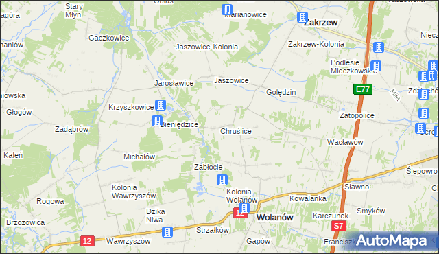 mapa Chruślice, Chruślice na mapie Targeo