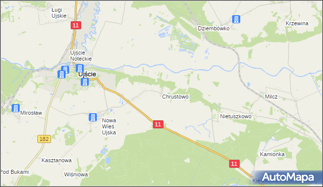 mapa Chrustowo gmina Ujście, Chrustowo gmina Ujście na mapie Targeo