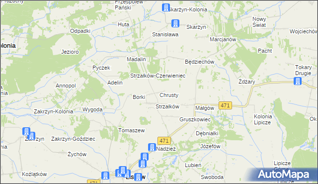 mapa Chrusty gmina Lisków, Chrusty gmina Lisków na mapie Targeo