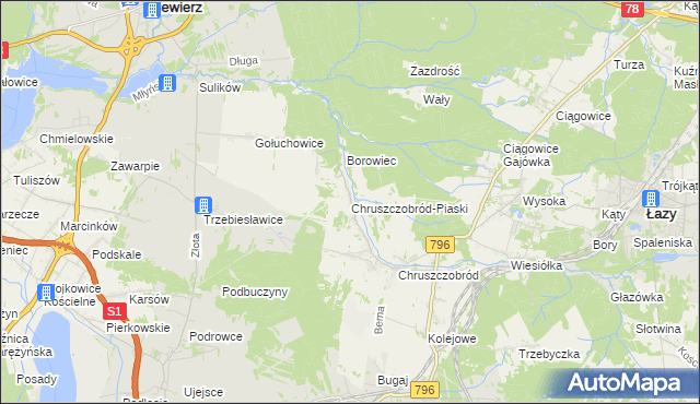 mapa Chruszczobród-Piaski, Chruszczobród-Piaski na mapie Targeo