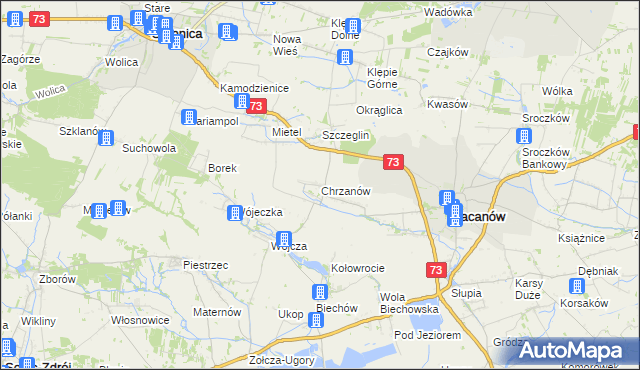 mapa Chrzanów gmina Pacanów, Chrzanów gmina Pacanów na mapie Targeo