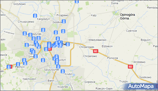 mapa Chrzanówek gmina Opinogóra Górna, Chrzanówek gmina Opinogóra Górna na mapie Targeo