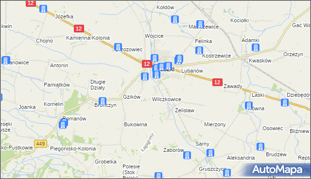 mapa Chrzanowice gmina Błaszki, Chrzanowice gmina Błaszki na mapie Targeo