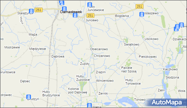 mapa Chrzanowo gmina Janowiec Wielkopolski, Chrzanowo gmina Janowiec Wielkopolski na mapie Targeo