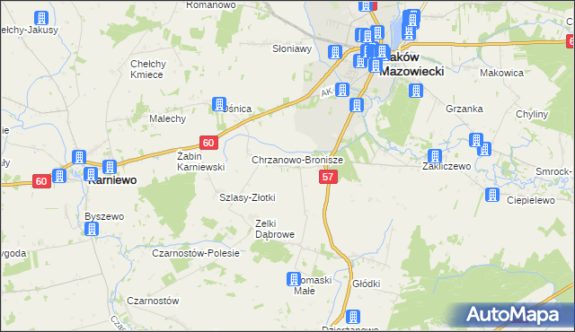 mapa Chrzanowo gmina Szelków, Chrzanowo gmina Szelków na mapie Targeo
