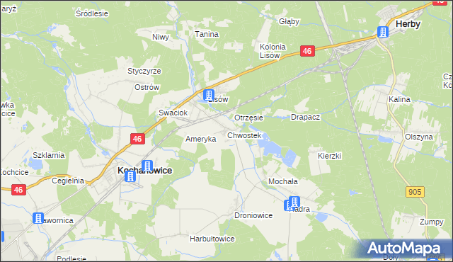 mapa Chwostek, Chwostek na mapie Targeo