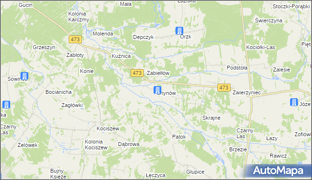 mapa Chynów gmina Drużbice, Chynów gmina Drużbice na mapie Targeo