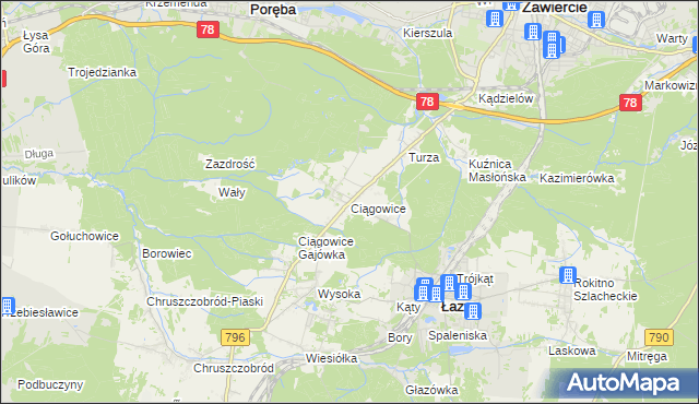 mapa Ciągowice, Ciągowice na mapie Targeo