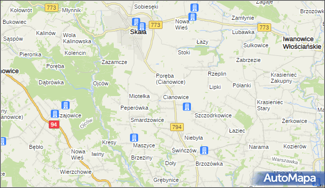 mapa Cianowice, Cianowice na mapie Targeo