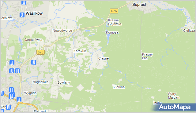 mapa Ciasne gmina Supraśl, Ciasne gmina Supraśl na mapie Targeo