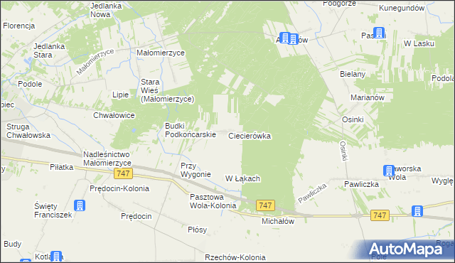 mapa Ciecierówka gmina Rzeczniów, Ciecierówka gmina Rzeczniów na mapie Targeo