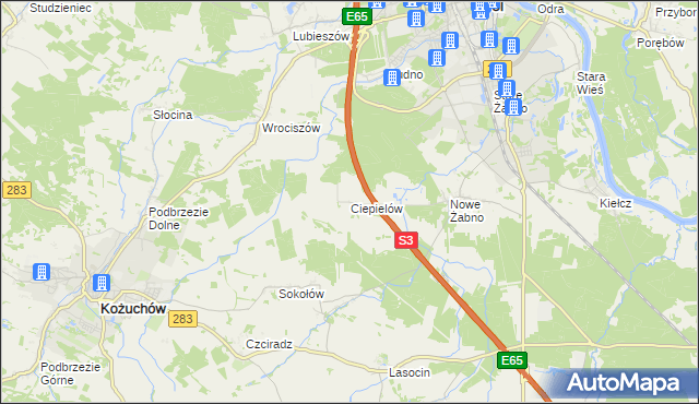 mapa Ciepielów gmina Nowa Sól, Ciepielów gmina Nowa Sól na mapie Targeo