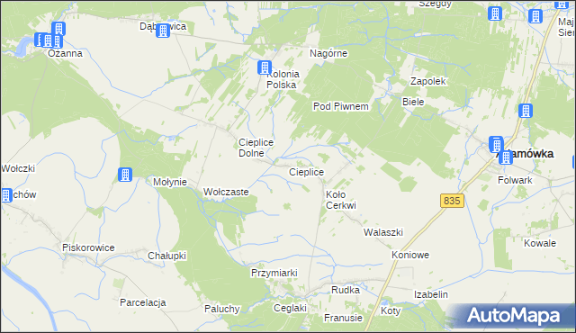 mapa Cieplice gmina Adamówka, Cieplice gmina Adamówka na mapie Targeo