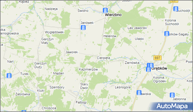 mapa Cierpięta gmina Wierzbno, Cierpięta gmina Wierzbno na mapie Targeo