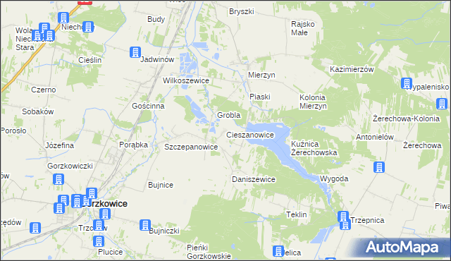 mapa Cieszanowice gmina Gorzkowice, Cieszanowice gmina Gorzkowice na mapie Targeo