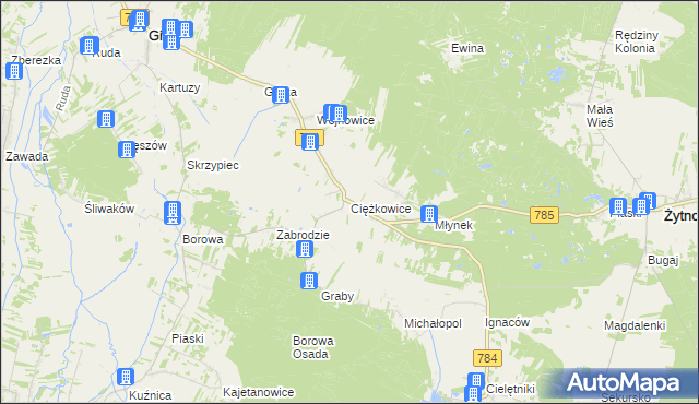 mapa Ciężkowice gmina Gidle, Ciężkowice gmina Gidle na mapie Targeo