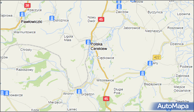 mapa Ciężkowice gmina Polska Cerekiew, Ciężkowice gmina Polska Cerekiew na mapie Targeo