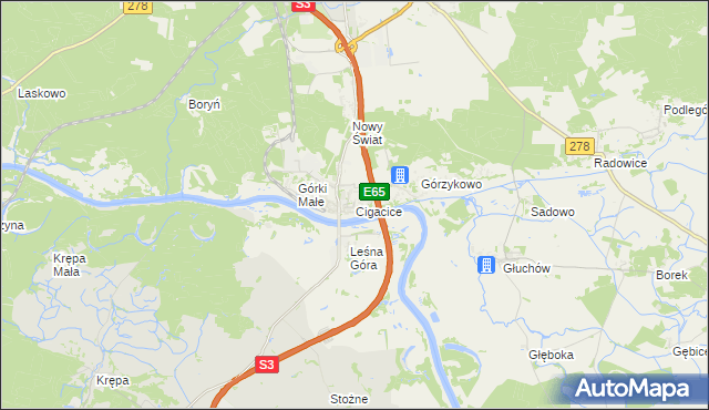mapa Cigacice, Cigacice na mapie Targeo