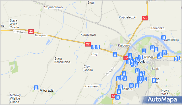 mapa Cisy gmina Malbork, Cisy gmina Malbork na mapie Targeo