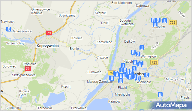 mapa Ciszyca gmina Koprzywnica, Ciszyca gmina Koprzywnica na mapie Targeo