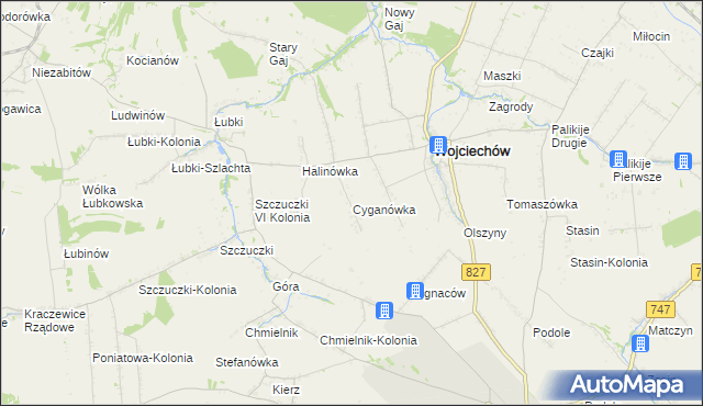 mapa Cyganówka gmina Wojciechów, Cyganówka gmina Wojciechów na mapie Targeo