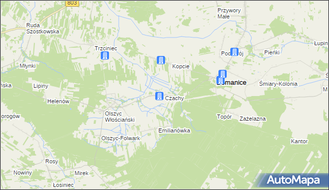 mapa Czachy gmina Domanice, Czachy gmina Domanice na mapie Targeo