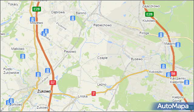 mapa Czaple gmina Żukowo, Czaple gmina Żukowo na mapie Targeo