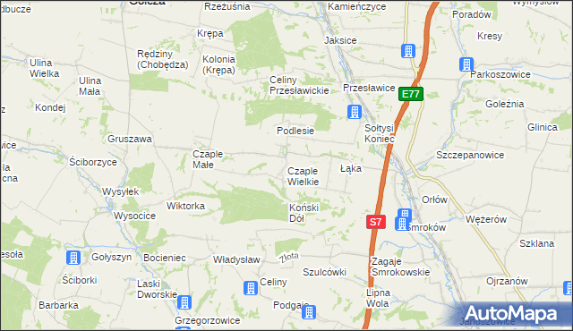 mapa Czaple Wielkie, Czaple Wielkie na mapie Targeo