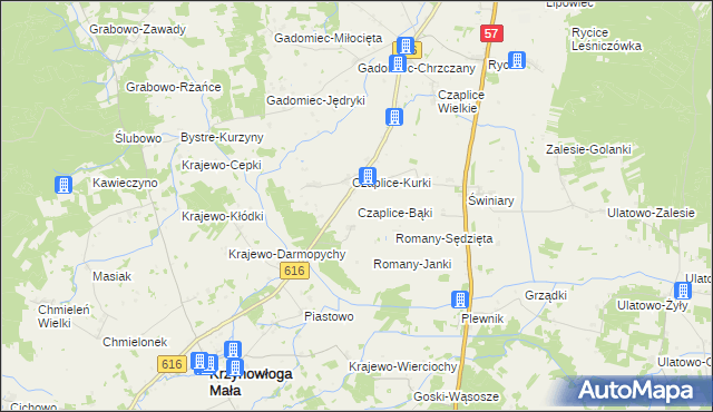 mapa Czaplice-Bąki, Czaplice-Bąki na mapie Targeo