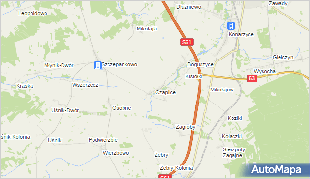 mapa Czaplice gmina Łomża, Czaplice gmina Łomża na mapie Targeo