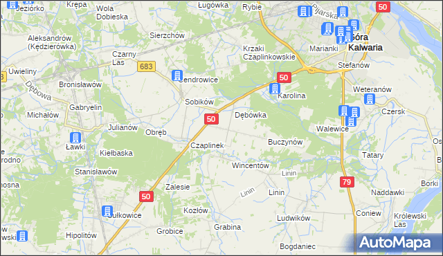 mapa Czaplin gmina Góra Kalwaria, Czaplin gmina Góra Kalwaria na mapie Targeo