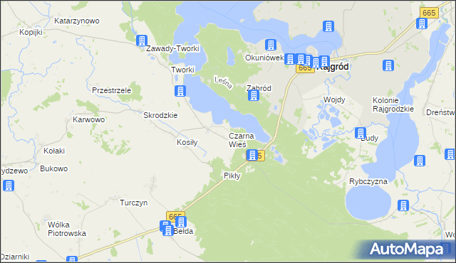 mapa Czarna Wieś gmina Rajgród, Czarna Wieś gmina Rajgród na mapie Targeo
