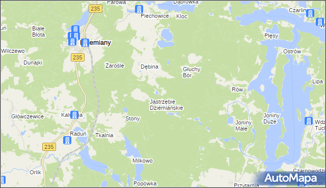 mapa Czarne gmina Dziemiany, Czarne gmina Dziemiany na mapie Targeo