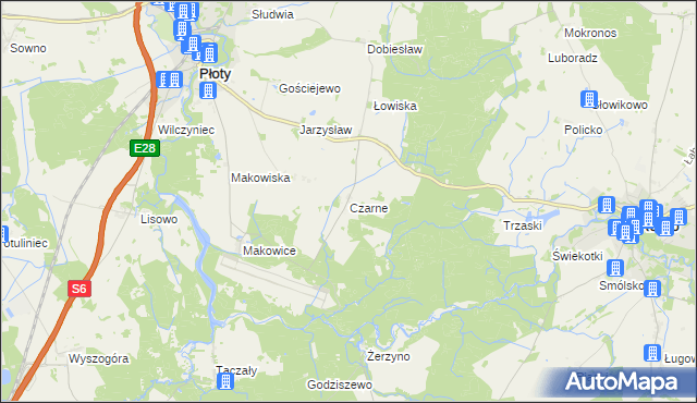 mapa Czarne gmina Płoty, Czarne gmina Płoty na mapie Targeo