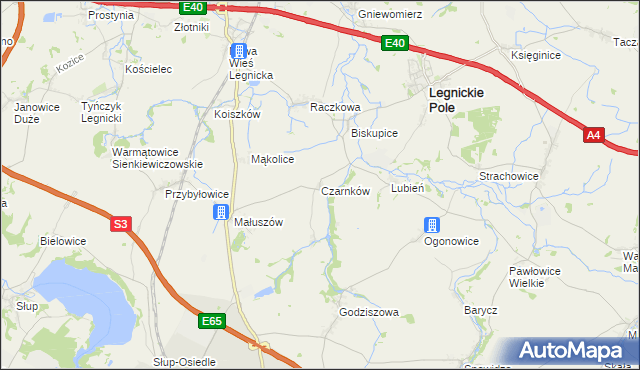 mapa Czarnków gmina Legnickie Pole, Czarnków gmina Legnickie Pole na mapie Targeo