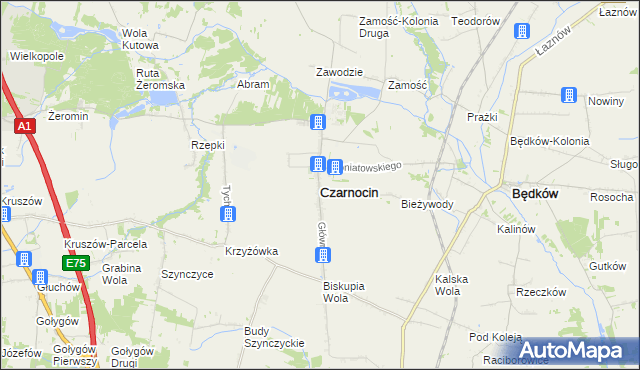 mapa Czarnocin powiat piotrkowski, Czarnocin powiat piotrkowski na mapie Targeo