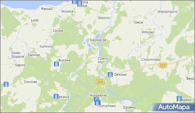 mapa Czarny Młyn gmina Główczyce, Czarny Młyn gmina Główczyce na mapie Targeo
