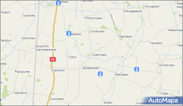 mapa Czechowo gmina Niechanowo, Czechowo gmina Niechanowo na mapie Targeo