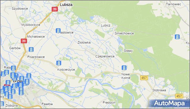 mapa Czepielowice, Czepielowice na mapie Targeo