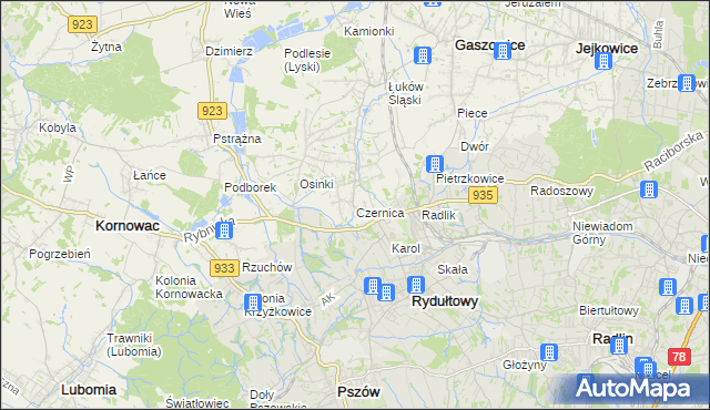 mapa Czernica gmina Gaszowice, Czernica gmina Gaszowice na mapie Targeo