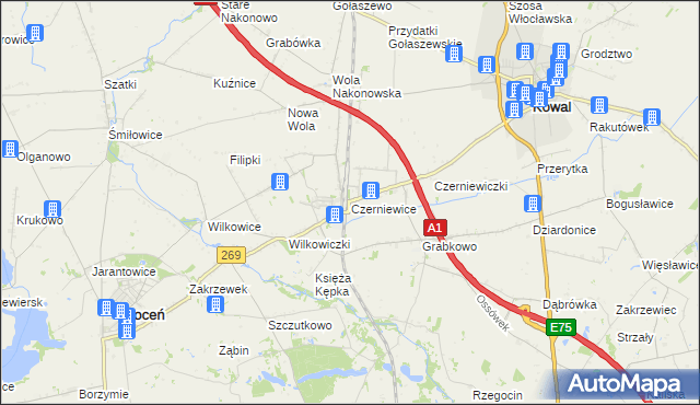 mapa Czerniewice gmina Choceń, Czerniewice gmina Choceń na mapie Targeo