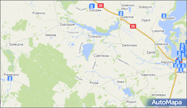 mapa Czerników gmina Myślibórz, Czerników gmina Myślibórz na mapie Targeo