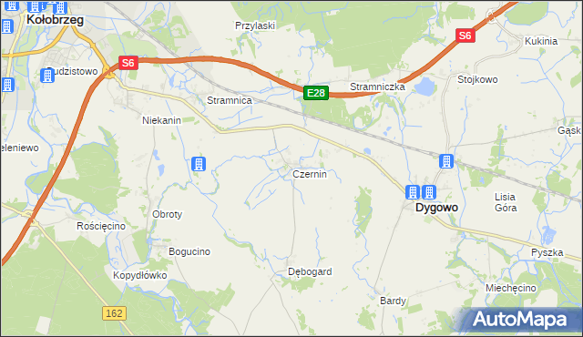 mapa Czernin gmina Dygowo, Czernin gmina Dygowo na mapie Targeo