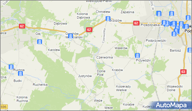 mapa Czerwonka gmina Sokołów Podlaski, Czerwonka gmina Sokołów Podlaski na mapie Targeo