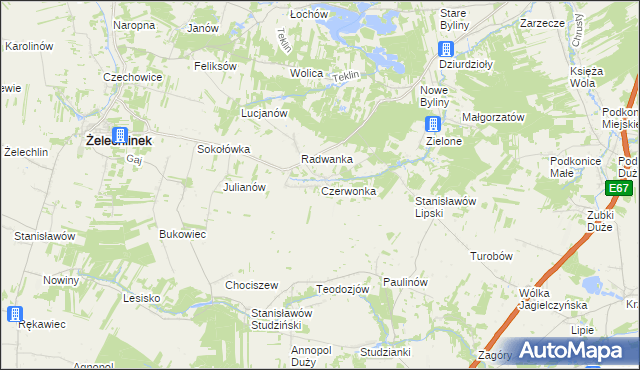 mapa Czerwonka gmina Żelechlinek, Czerwonka gmina Żelechlinek na mapie Targeo